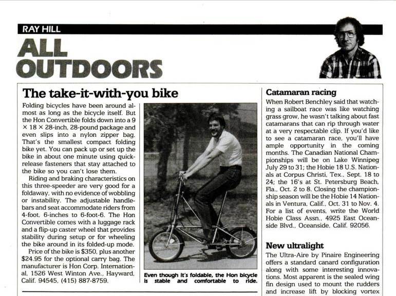 DAHON folding bikes in popular mechanics aug 1984