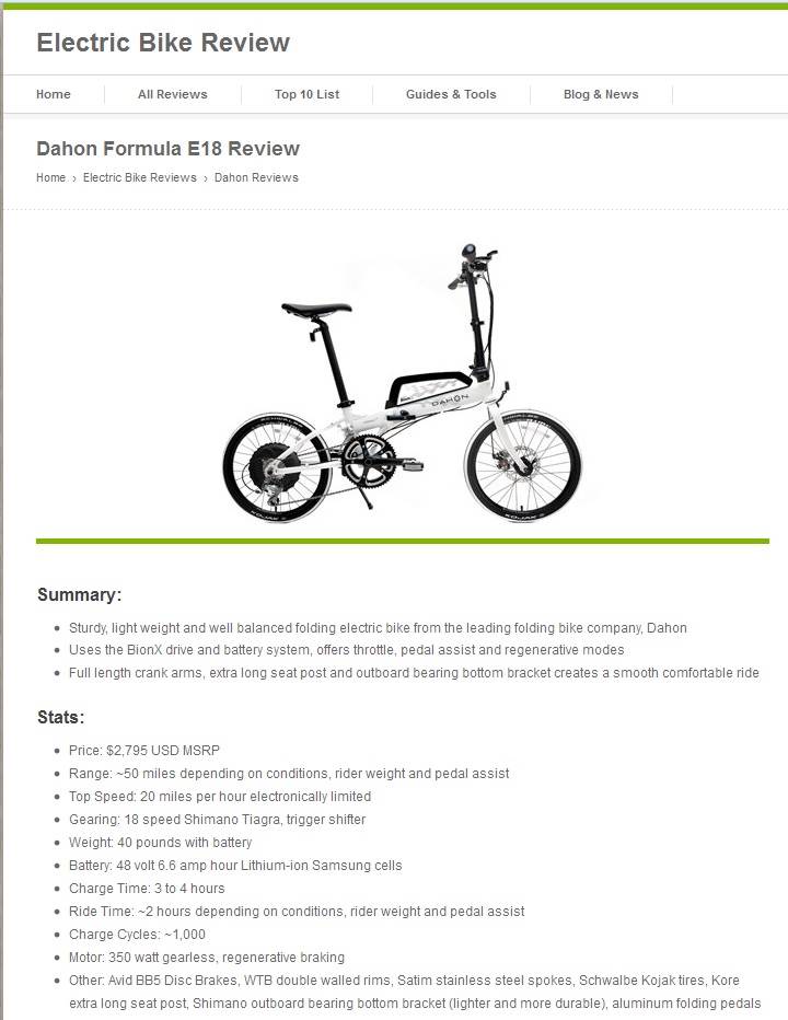 DAHON electric bike review oct 2013
